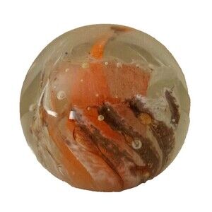 Kerry Art Glass Paperweight Ireland Orange Brown Swirl Bubbles Made in Ireland